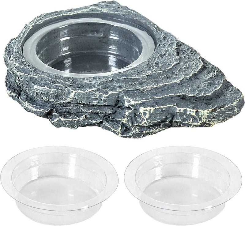 REPTIZOO Reptile Magnetic Feeder Ledge, Single Bowl Reptile Food Dish with 3PCS Feeding Cups Food Water Feeder for Crest