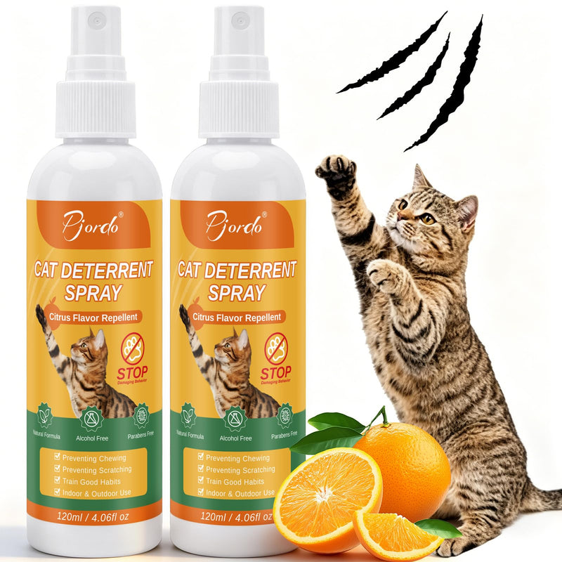 Pjordo 2Pcs Cat Deterrent Spray for Indoor & Outdoor Use, No Scratch Spray for Cats to Stop Chewing & Scratching, Citrus Scent Helps Train Cats Behavior, Cat Scratch Deterrent for Furniture & Plant
