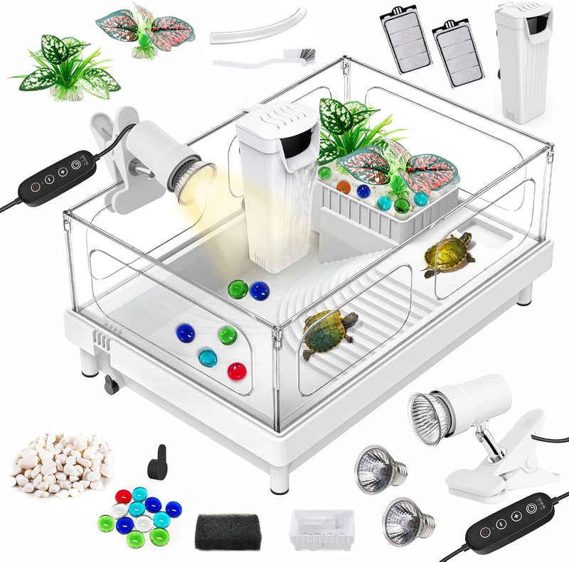 GOZILLA Small Turtle Tank Kit(Tank+Lamp+Filter), Acrylic Turtle Starter Kit with Adjustable Lamp, Reptile Habitat and Te