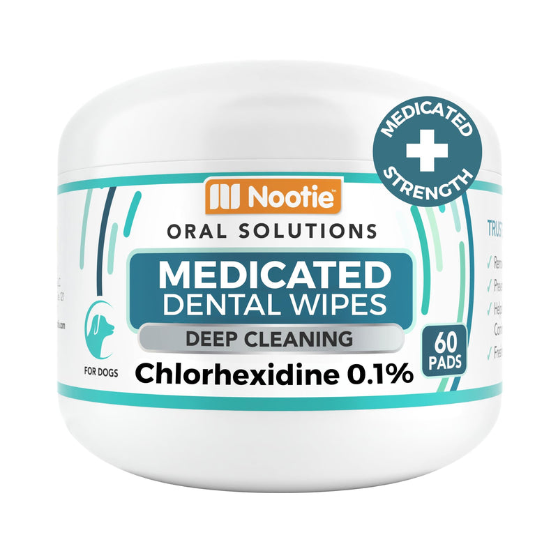 Nootie Medicated Dental Wipes for Dogs, Cleans Teeth and Freshens Breath for Dogs - Prevents Plaque and Tartar Dog Oral Care, 60 Count