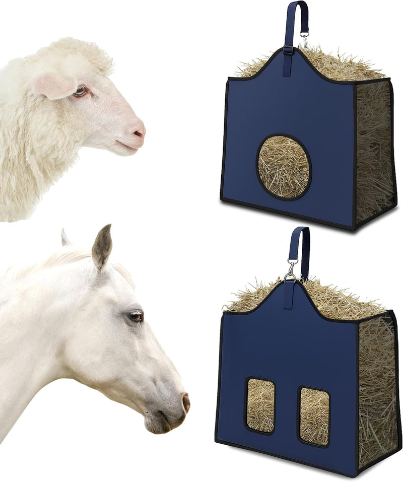 Hay Feeder for Goats and Horses - Slow Feed Design, Heavy Duty Hanging Hay Bag for Barn, Trailer & Paddock, Easy to Hang