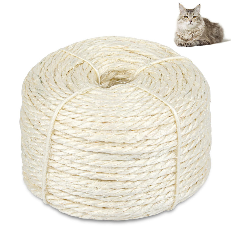 164 Feet Sisal Rope for Cat Scratching Post, 1/6 Inch Natural Cat Tree Rope, DIY Hemp Twine Rope for Repairing, Recovering Scratch Post Cats Tree Tower Replacement (White)