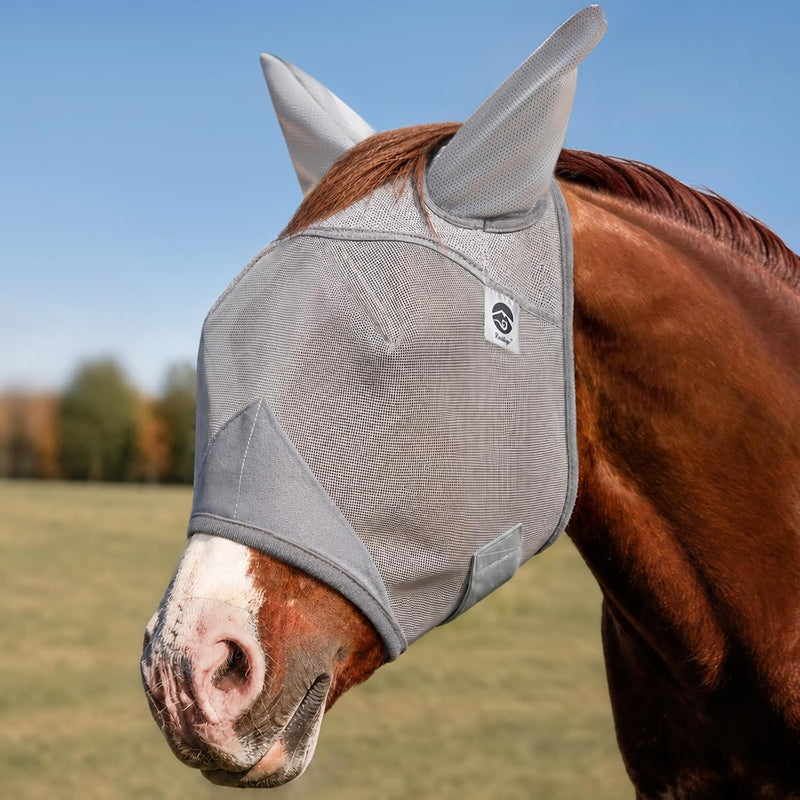 Raelitego Horse Fly Mask with Ears, Breathable Mesh UV Protection (L)