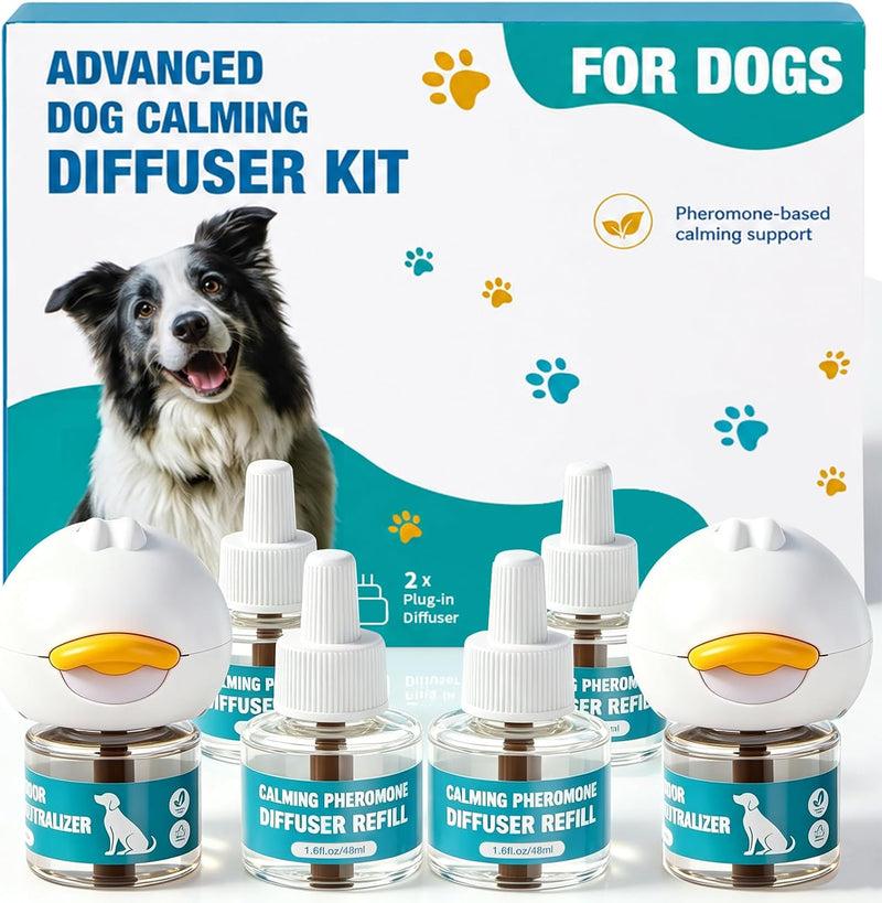 Upgraded Dog Calming Diffuser with 2 Plug-in + 4 Refill, Dog Calming Pheromones Diffuser Starter Kit for Anxiety Relief,