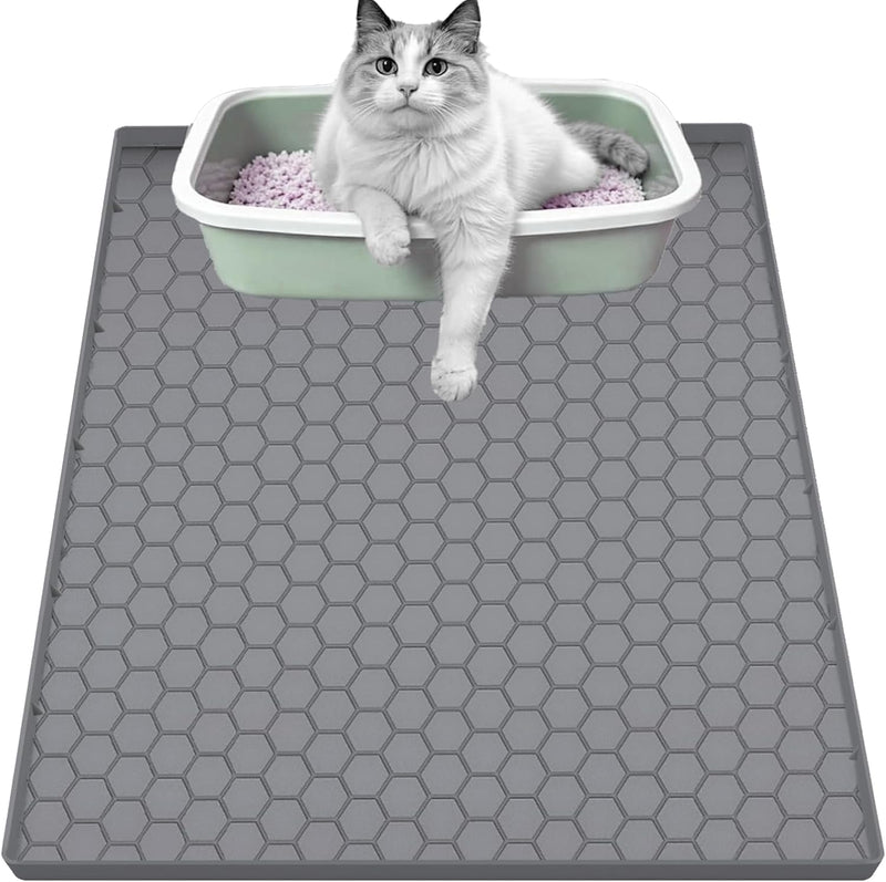 Cat Litter Mat, Silicone Large Cat Mat for Litter Box - 34x22 in, Waterproof & Non-Slip, Durable & Easy Clean