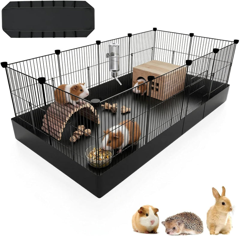 PAWING 12 Panels Small Animal Playpen with Waterproof Mat - Durable Metal Wire Yard Fence for Guinea Pigs, Kittens, Hams