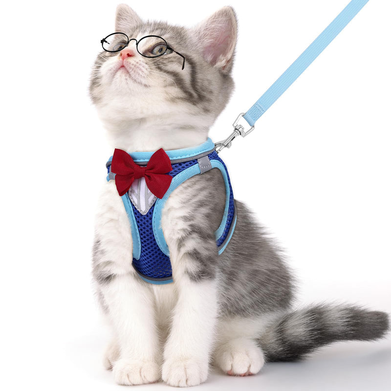NCMAMA Cat Vest Harness and Leash Set for Walking Escape Proof, Adjustable Kitten Harness Breathable Mesh with Reflective Strips Harness for Kitty Puppy Bunny (Blue, XS)