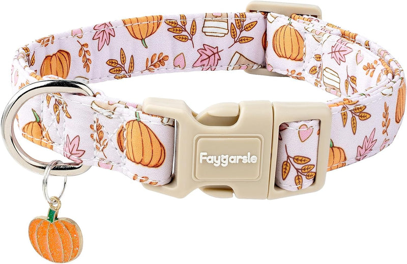 Faygarsle Cute Pink Fall Dog Collar Pumpkin and Leaves Pattern for Autumn