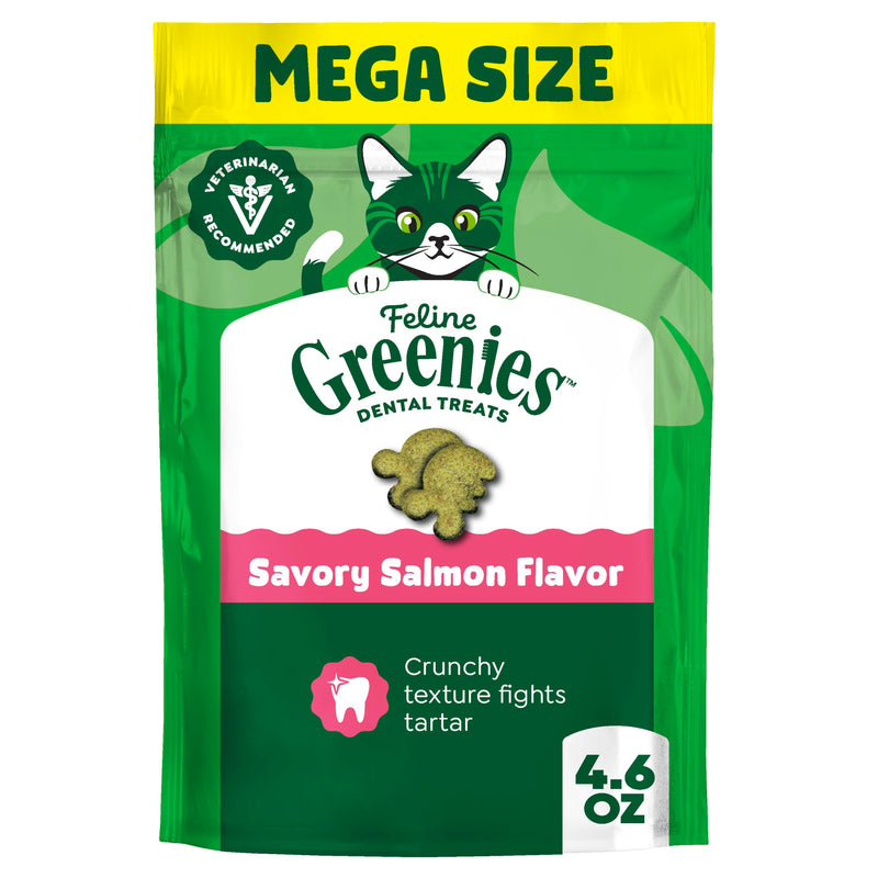 Greenies Cat Treats, Feline Veterinarian-Recommended Adult Natural Dental Cat Treats, Savory Salmon Flavor, 4.6 oz. Pouch