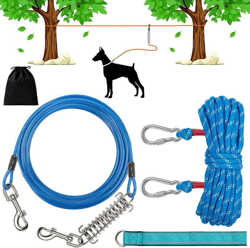 Dog Runner Trolley Cable: 75FT Heavy Duty Zipline for Yard & Camping with 10Ft Tie-Out & Shock Spring - Up to 200LBS