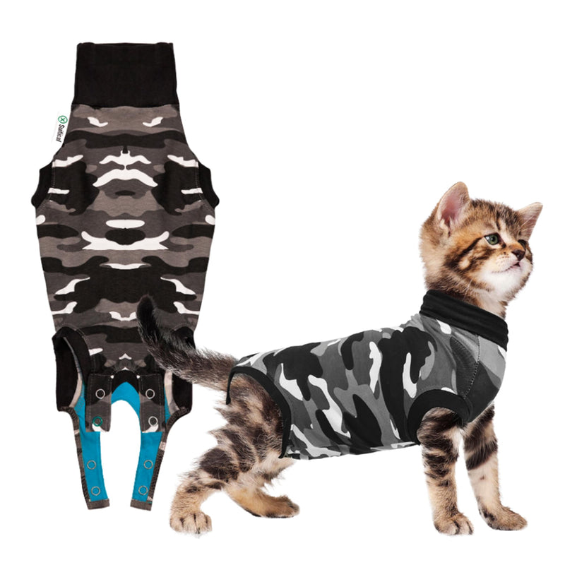 Suitical Recovery Suit for Cats - Spay and Neutering Cat Surgery Recovery Suit for Male or Female - Soft Fabric for Skin Conditions - XS, Neck to Tail 15.7-17.7 in, 18-24 in Chest - Black Camouflage