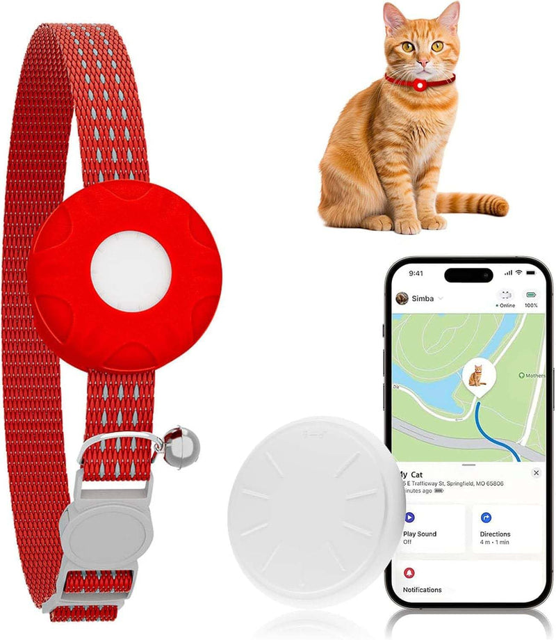 GPS Tracker for Cats-No Monthly Fee Cat Tracker,Compatible with Apple Find My App (Only iOS), Waterproof Pet Tracker,Rea