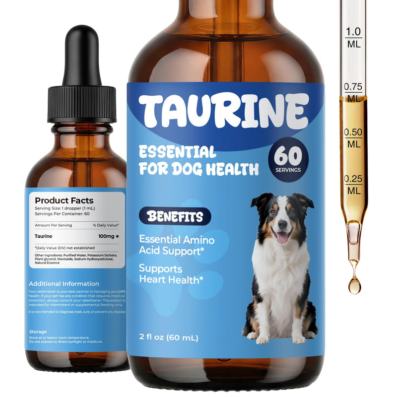 Taurine Supplement for Dogs Drops, Daily Amino Acid Liquid Drops for Heart Function, Muscle Support, Energy Balance & Physical Stability, 60 ml