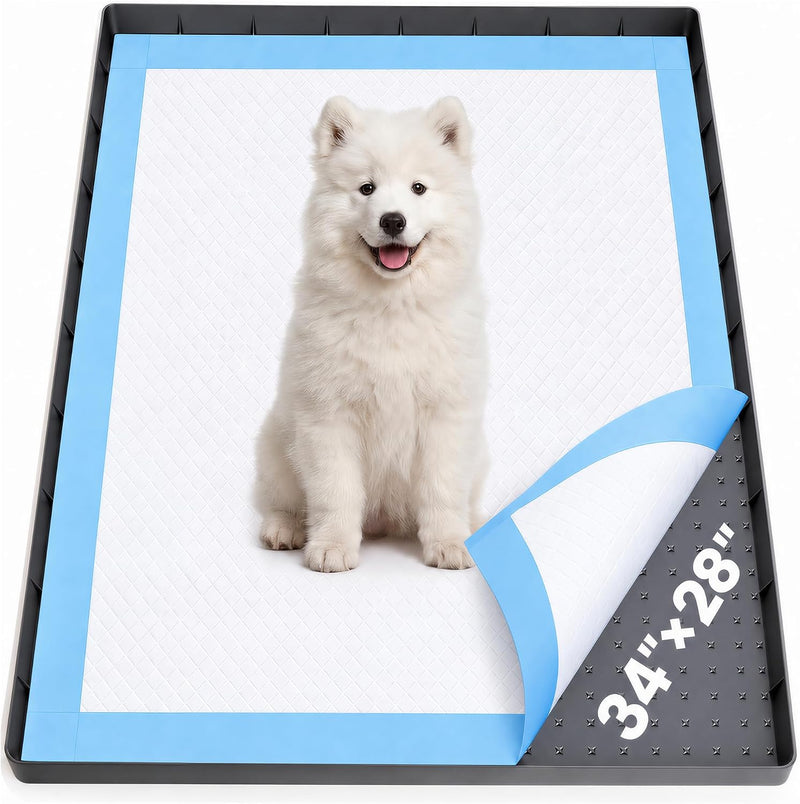 Dog Pee Pad Holder & Cat Litter Mat, L 34'' × 28'', Waterproof Floor Silicone Mat for Pets, Easy to Clean, Soft on Paws