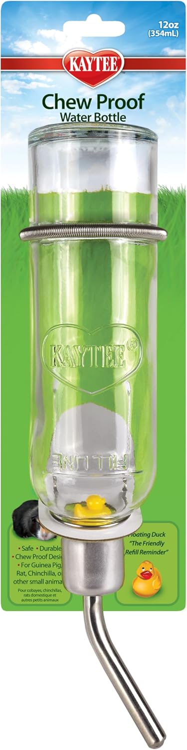 Kaytee Chew-Proof Water Bottle for Pet Rabbits, Ferrets, Guinea Pigs and Chinchillas, 12 oz