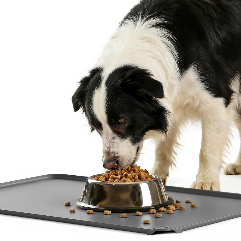 ESTHELLO Waterproof Pet Feeding Mats - Advanced Silicone Dog Food Mat Easy to Clean for Dog & Cat Bowls, 24''x16'' Premium Gray
