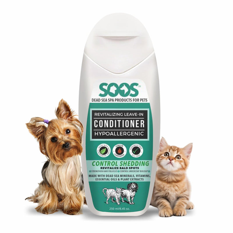 Soos Pets Pet Conditioner Natural Dead Sea Hypoaller-genic Revitalizing Leave-In Deeply Absorbing with Vitamins Essential Oils Natural Elements for Dogs and Cats - 1x Pet Conditioner (250ml / 8.45 oz)