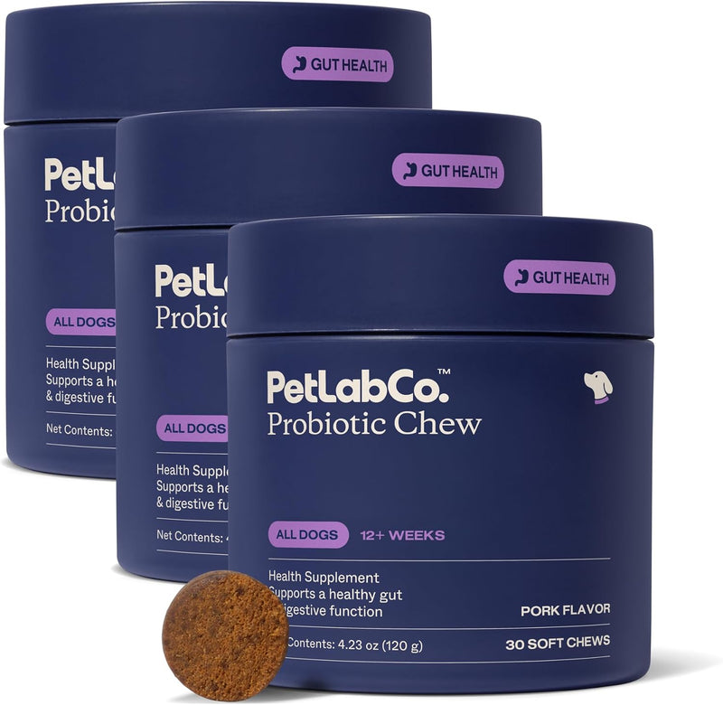 PetLab Co. Probiotics for Dogs, Support Gut Health, Occasional Diarrhea, Digestive Health & Seasonal Allergies - Pork Flavor - 30 Soft Chews - Packaging May Vary (Value 3-Pack)