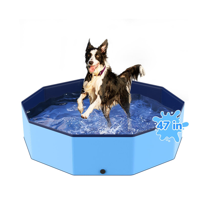 Bilibara 47'' Foldable Dog Pet Bath Pool, Heavy Duty Non-Slip Kiddie Pool, Plastic Pet Wading Pool for Puppy Small Medium Large Dogs, Indoor and Outdoor Kids Pet Dog Bathtub