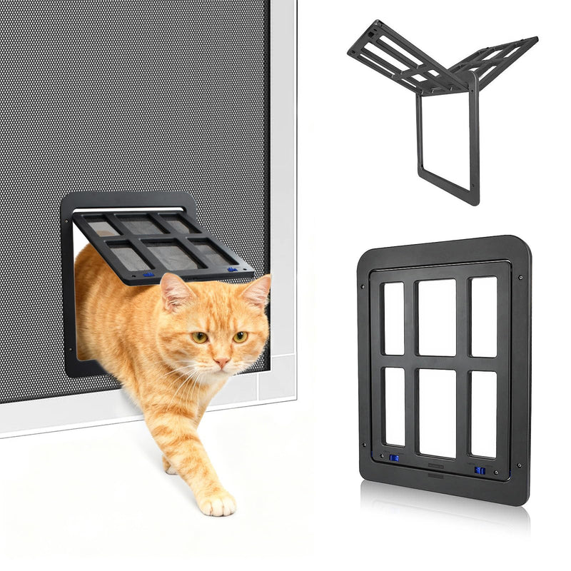 LESYPET Cat Screen Door, Inside Flap 10.3 x 8.3 Inches, Magnetic Self Closing, Cat Door for Screen Doors Sliding Doors, Flap Lockable, Black