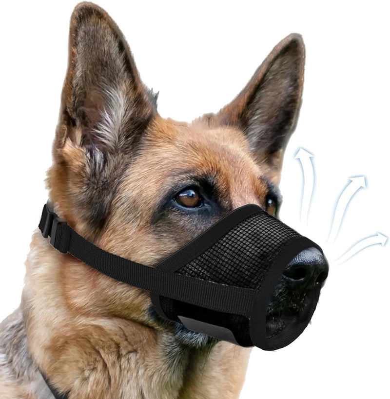 Dog Muzzle, Soft Air Mesh Muzzles for Large Sized Dogs, Breathable Dog Mussels for Scavenging Biting Licking & Barking, Adjustable Mouth Guard for Grooming, Allows Panting and Drinking (Black,L)