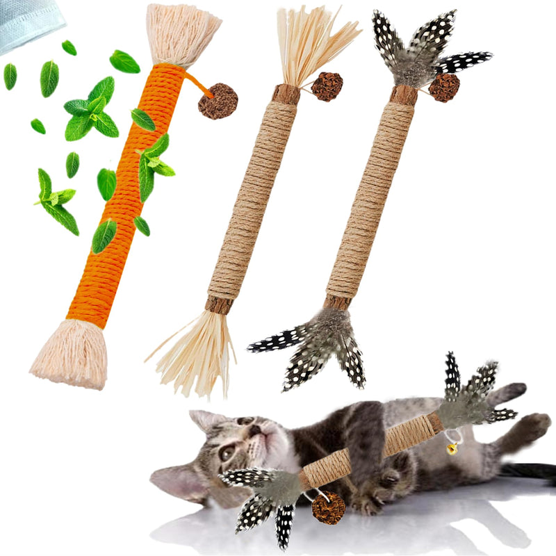 GREMBEB Cat Toys 3Pack Silvervine Chew Stick Kitten Treat Catnip Toy Kitty Natural Stuff Catnip Matatabi for Cleaning Teeth Indoor Dental Snack Interactive