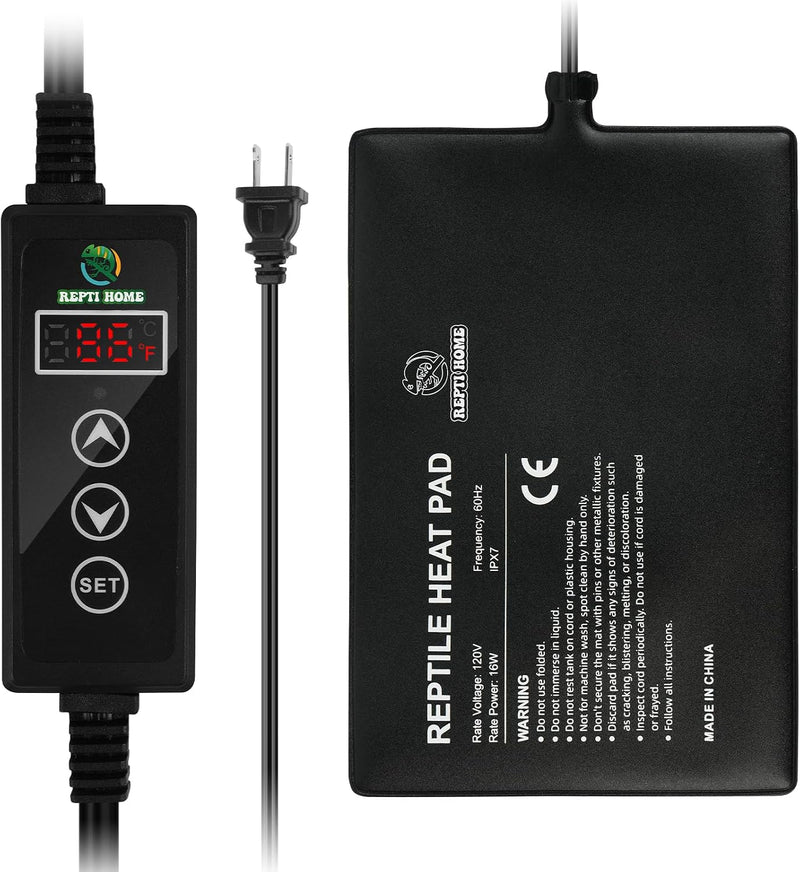 Reptile Heat Pad with Digital Thermostat, Under Tank Terrrarium Heat Mat 16W 8 * 12 Inch, Temperature Controller Heating