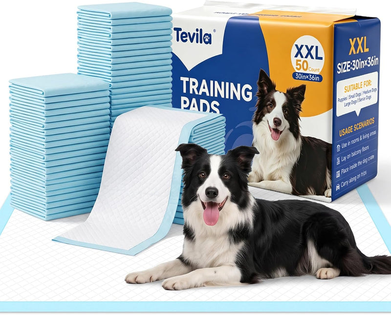 XXL 30”x36” Dog Pads 50-Pack, Extra Absorbent, Leak-Proof Pee Pads for Dogs
