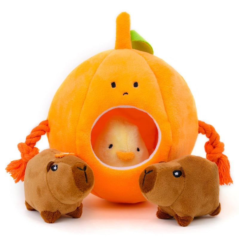 MewaJump Hide and Seek Small Dog Toys, Squeaky Dog Plush Toys for Small Dog, Pumpkin and Animal Crinkle Plush Stuffed Dog Toy, Small Puppy Cat Toy Set to Keep Them Busy