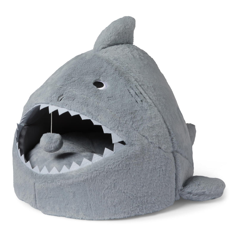 Amazon Basics Shark Shape Cat House for Indoor Cats, Enclosed Design Helps Reduce Anxiety in Nervous Pets, with Washable Cushioned Pillow, 17