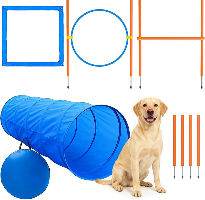 XiaZ Dog Agility Course Backyard Set, Dog Obstacle Course Training Starter Kit Pet Outdoor Game with Tunnel, Agility Hur