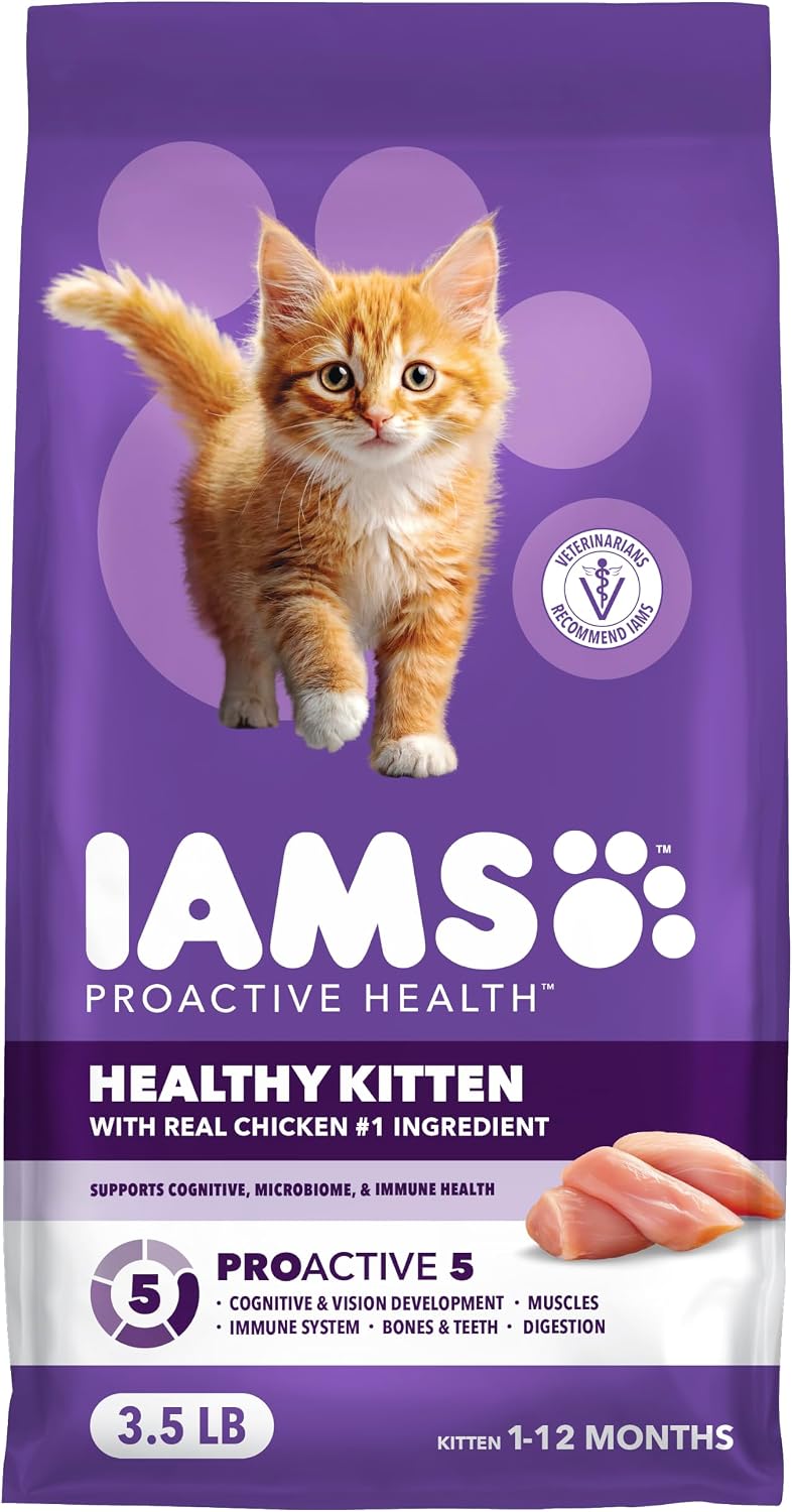 IAMS Proactive Health Kitten Dry Cat Food, Healthy Kitten Food Dry Recipe with Real Chicken in Every Bite, 3.5 Lb. Bag