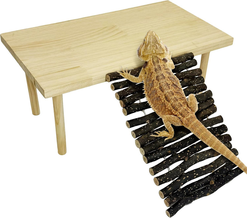 VCEPJH Wooden Bearded Dragon Basking Platform with Climbing Ramp, XL