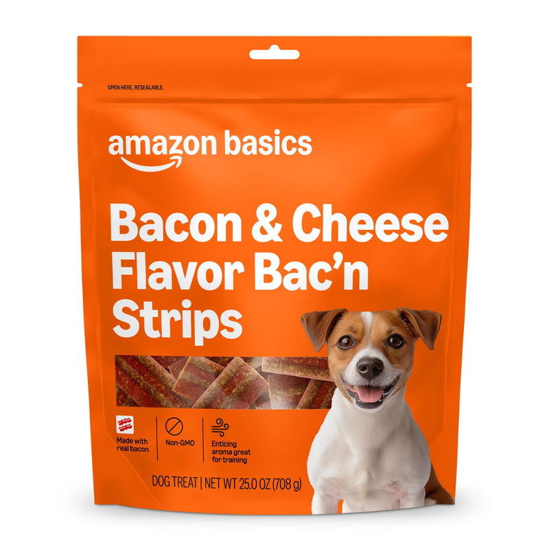 Amazon Basics Bacon and Cheese Flavor Bac'n Strips Dog Treats - 25 oz Bag