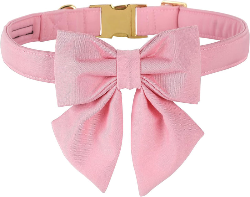 Nude Pink Dog Collar with Cute Bow Tie for Small Girl Boy Dogs
