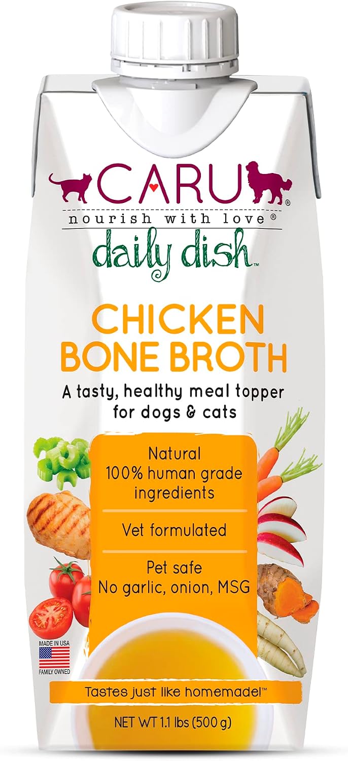 Caru Daily Dish Chicken Bone Broth, Topper – Dogs & Cats – 17.6 oz, 1 Pack