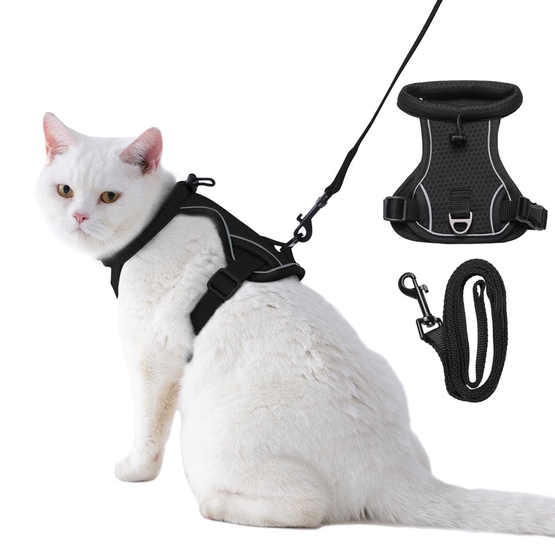 Dotoner Escape Proof Cat Harness and Leash Set Adjustable Soft Mesh Vest for Walking Safe Travel Vet Visit with Reflective Strips for Cats and Kittens(Black-M)