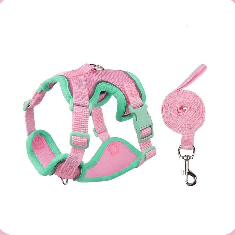Muejjur Cat Harness and Leash Set for Walking – Escape-Proof Reflective Vest for Cats and Small Dogs, Adjustable Soft Air Mesh with Pressure-Reducing Design, 4.92ft (Green & Pink, L)