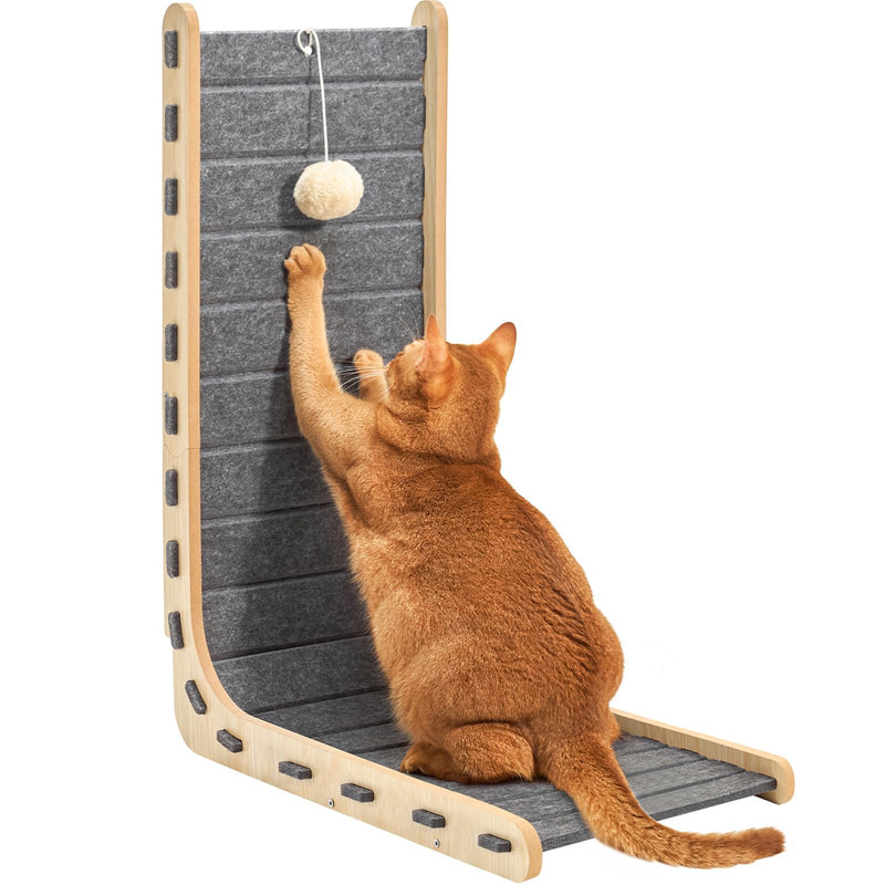 Nxwjoy Cat Scratch Pad Felt Cat Scratcher for Indoor Cats Scratching Board Scratchers for Large Cat Scratch Furniture Protector with Ball Kitten Toys L Shape 26.8 Inch Grey