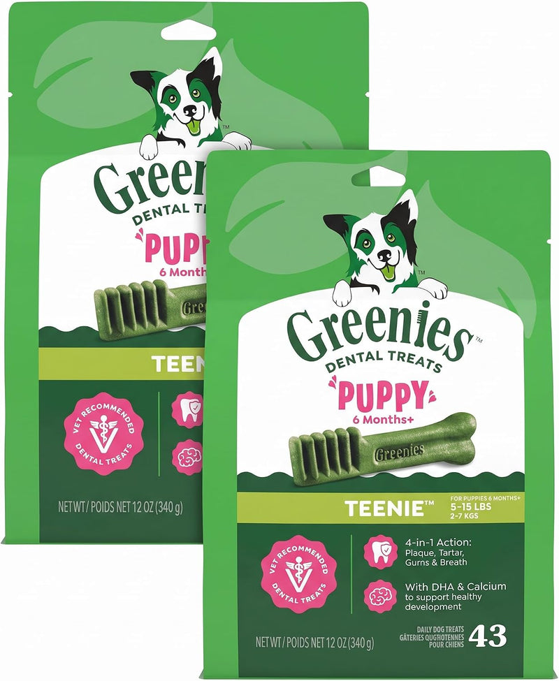 Greenies Dog Treats Veterinarian-Recommended Natural Dental Puppy Treats Teenie Size,12 oz. Pack
