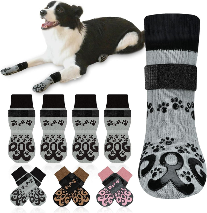 Dog Socks for Hardwood Floors Anti Slip - Double Side Dogs Booties to Prevent Licking, Hot Pavement Paw Protectors, No T