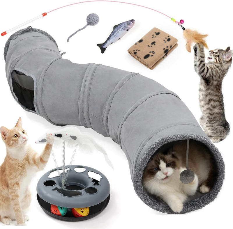 XIAPIA Cat Tunnel for Indoor Cats, 6-in-1 Collapsible Play Tunnel