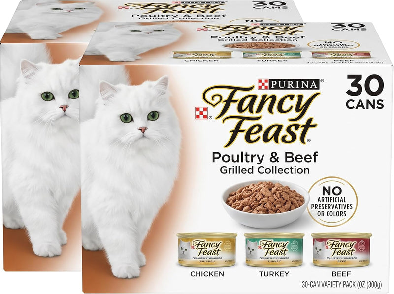 Fancy Feast Purina Grilled Wet Cat Food Poultry and Beef Collection Wet Cat Food VarietyPack - 3 Ounce (Pack of 60)