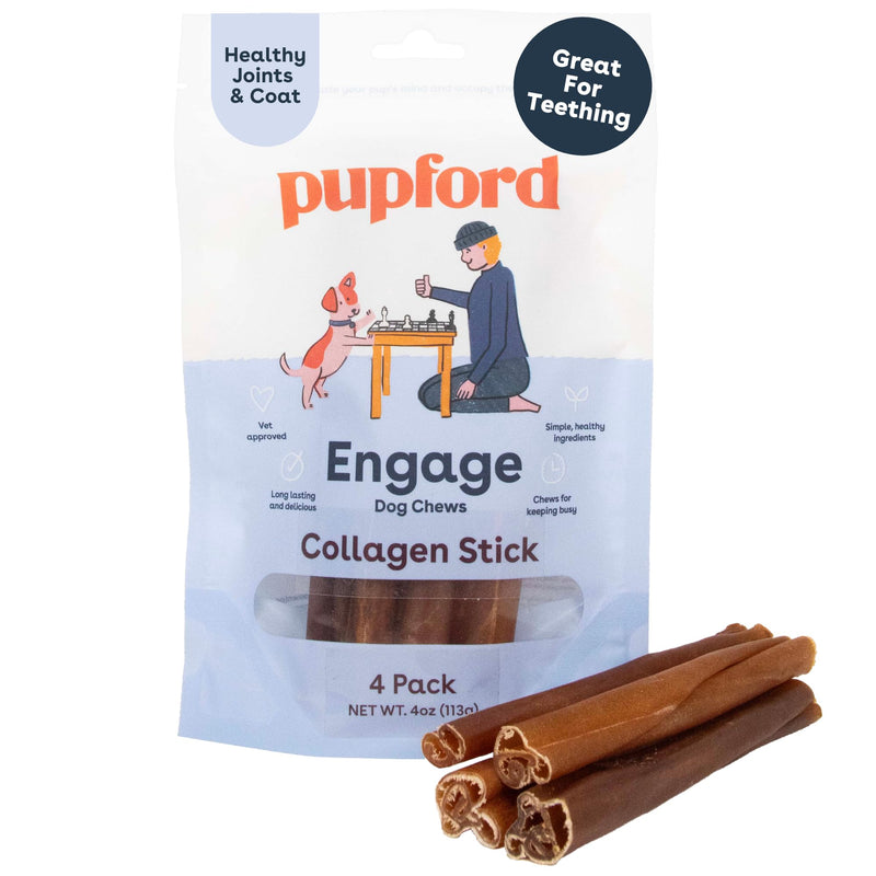 Pupford Collagen Stick Chews for Dogs & Puppies, All Natural, Healthy, Bully Stick and Bone Alternative Treat (6