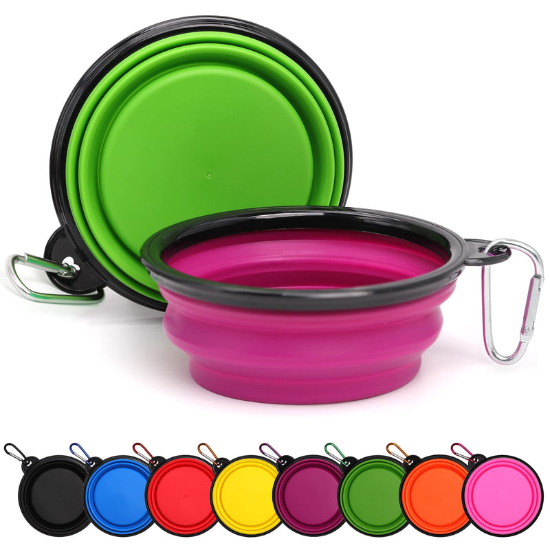 2 Pack Dog Bowl Pet Collapsible Bowls with Clasp Puppy Travel Bowl Portable Cats Water Food Dish for Walking Parking Outdoors Traveling