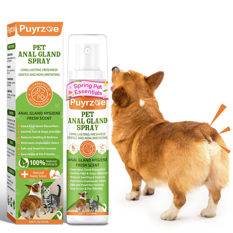 puyrzoe Dog Anal Gland Spray for All Pets - Fast Relief for Anal Glands Natural, Soothes Itching, Stops Scooting, Eliminates Odors, Dog Anti Itch Spray for Pain-Relieving - 4.06 FL Oz