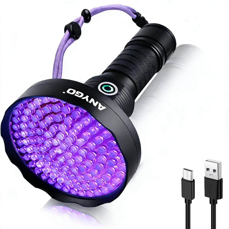 ANYGO Rechargeable 128 LED UV Flashlight, Black Light for Pet Urine Detector Detection, Professional Black Light for Dog/Cat, Scorpions Hunting, Bed Bug Detection