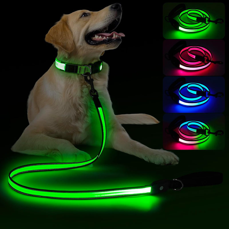 LED Dog Leash Ultra Bright, Waterproof, 7 Lighting Mode, Glow in The Dark & Reflective, Type-C Rechargeable, Battery Ind