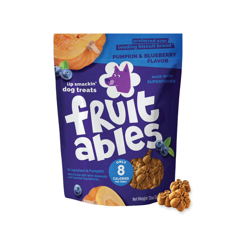Fruitables Baked Dog Treats, Healthy Pumpkin Treat for Dogs, Low Calorie & Delicious, No Wheat, Corn or Soy, Made in the USA, Pumpkin and Blueberry Flavor, 12oz