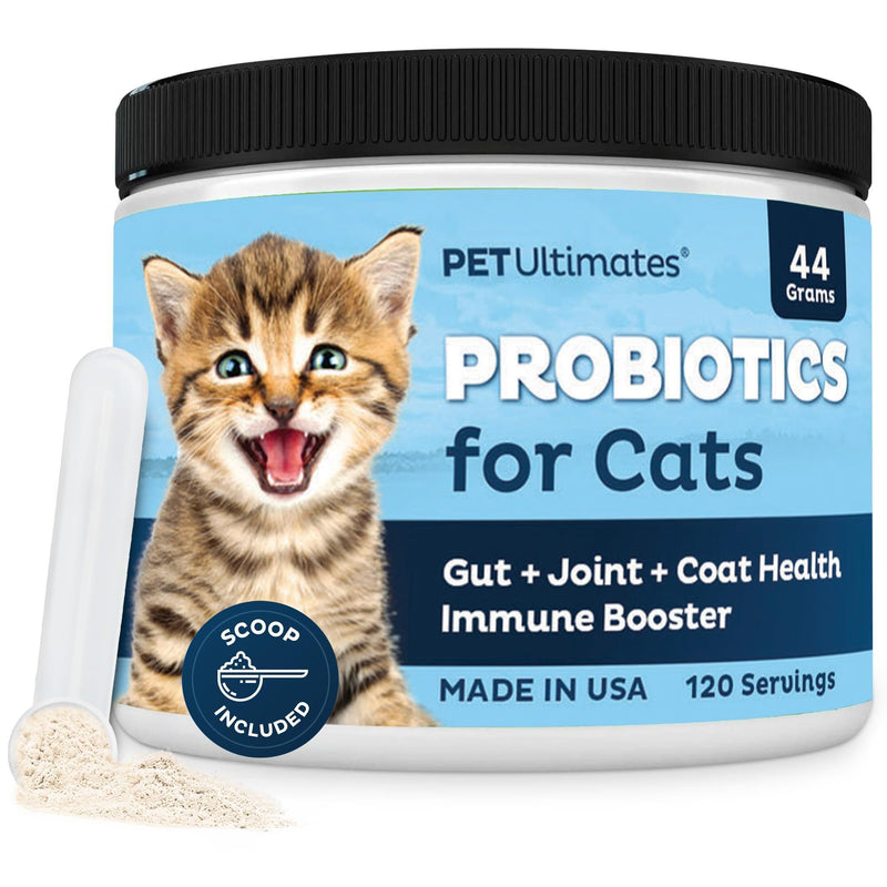 Pet Ultimates Probiotics for Cats (44g/120 Servings) – 20-Species Cat Probiotic Powder – Daily Digestive & Gut Health Support with Digestive Enzymes – Tasteless Supplements for Cats